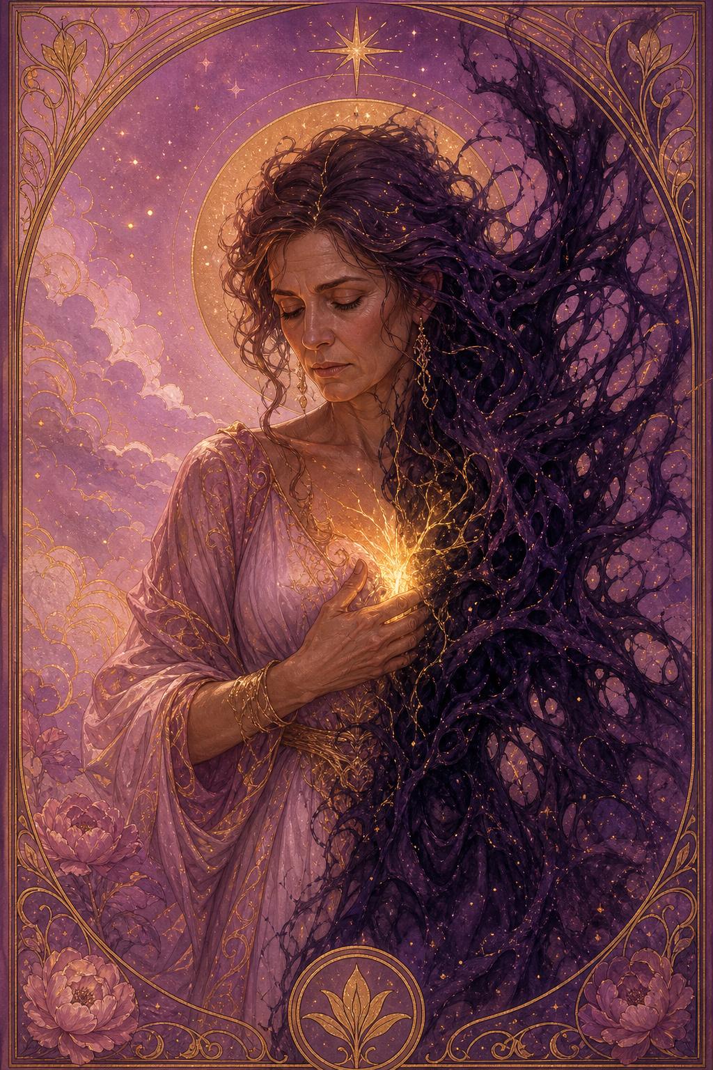 A ferida no comando — ilustração tarot etérea